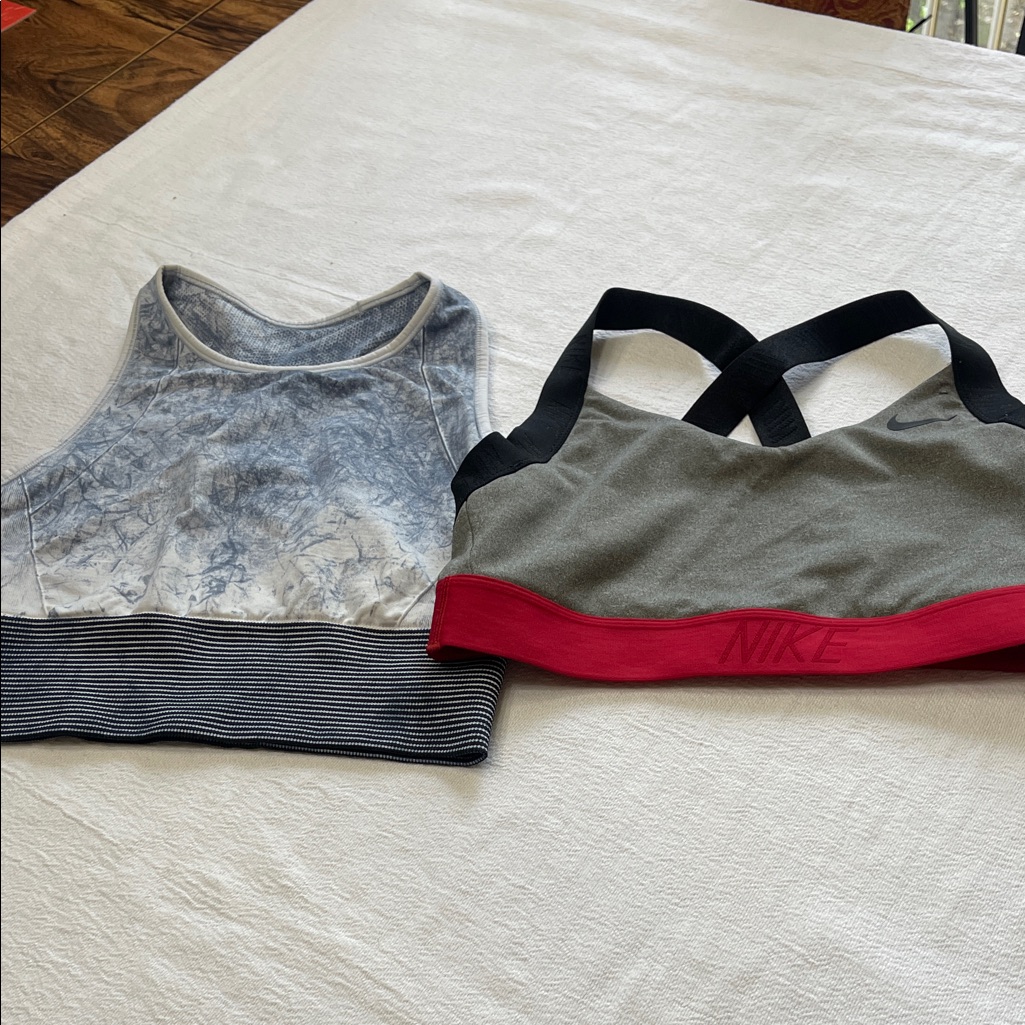 Lululemon Athletica Gray Tie-Dye And Black Striped Sports Bra